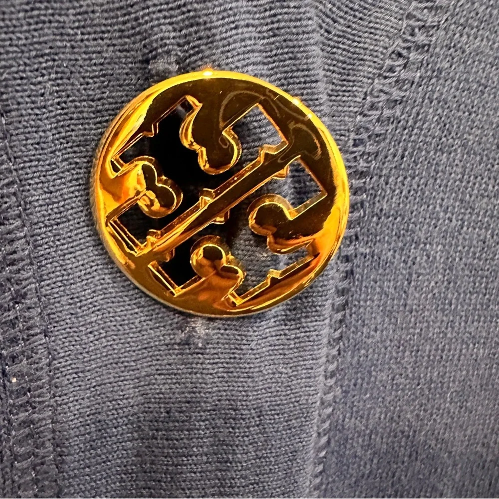 Tory‎ Burch Luxury Designer Navy Blue Signature Buttons Cardigan S